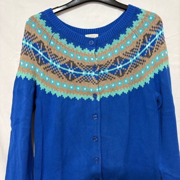 Talbots Vibrant Blue Cardigan with Brown Accents - Picture 2 of 8